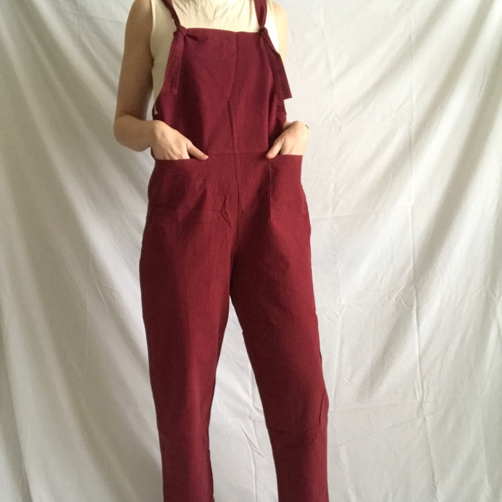 Zanzea Collection Boho Burgundy Overalls - Sz Small - can become paper bag pants